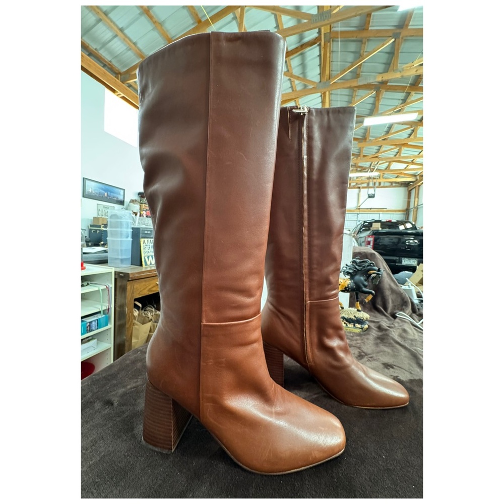 Calvin Klein Brown Leather knee high boots size 9.5